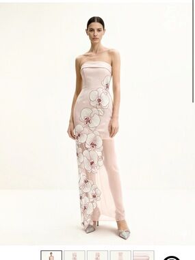 JW PEI Strapless Blush Pink Floral Appliqué Dress